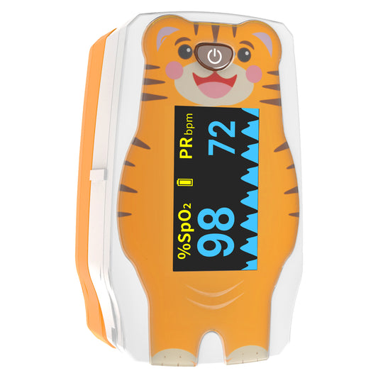 Mibest C56 Pediatric Pulse Oximeter Fingertip – SP02 Pulse Oximeter for Kids – Children Blood Oxygen Saturation Monitor with Color OLED Screen - Child O2 Saturation Monitor with Batteries (Not for Infant or Newborn) - Tiger