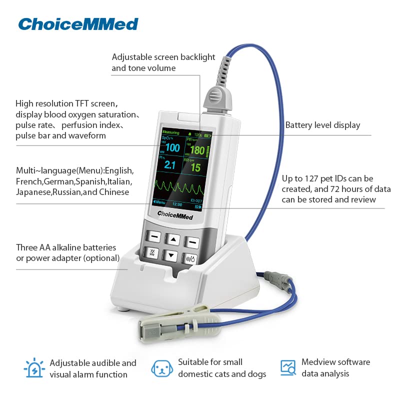 Handheld Pulse Oximeter for Vet Use - Heart Rate and Blood Pressure Monitor - Medical Monitoring for Dog, Cat, and Small Animals - Blood Oxygen Saturation Medical Monitoring Equipment
