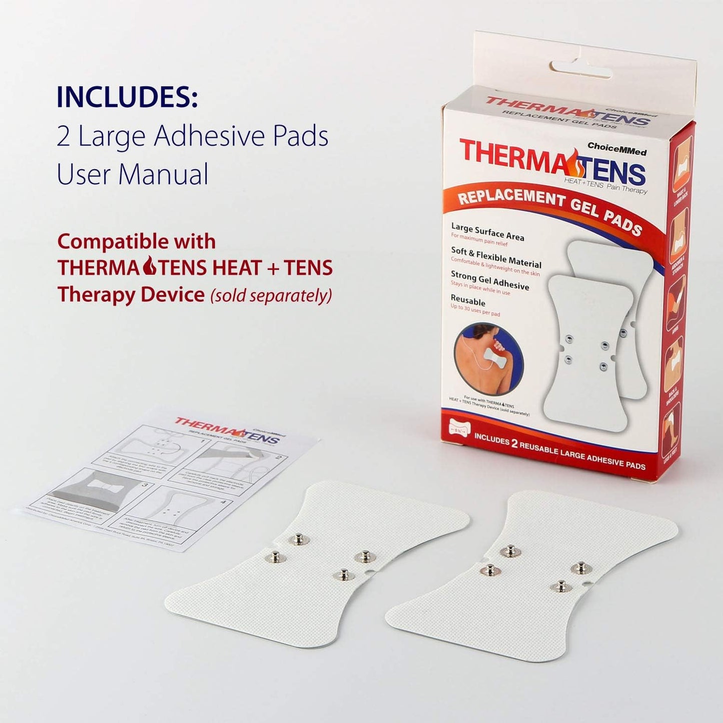 2 Pack Universal Therma Heated TENS Unit Pads - Muscle Stimulator E-stim Electrodes - Universal Replacement Massage Pads for Electronic Pulse Stimulators - Reusable Pad for Electrotherapy
