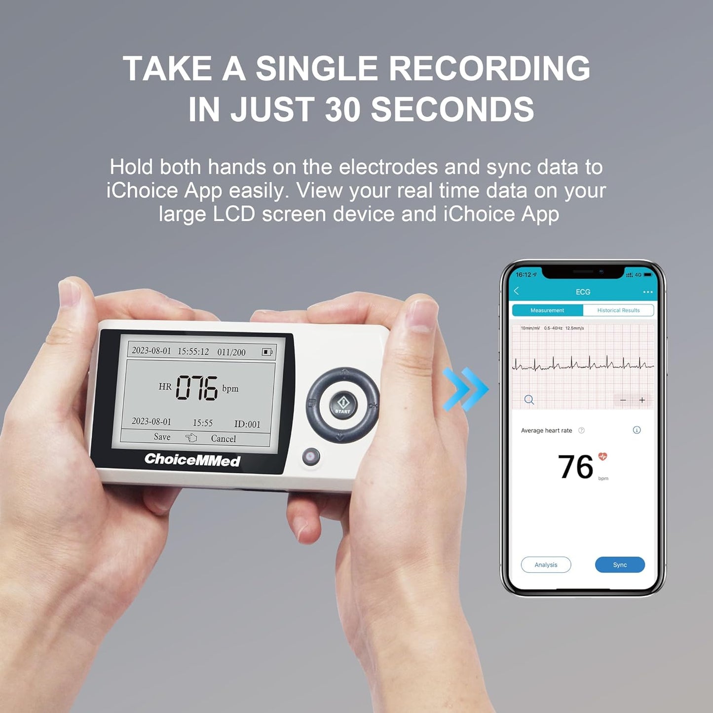 CHOICEMMED Portable ECG Monitor - Record ECG and Heart Rate On-The-Go - Support Storing Up to 200 Records - No Subscription Required
