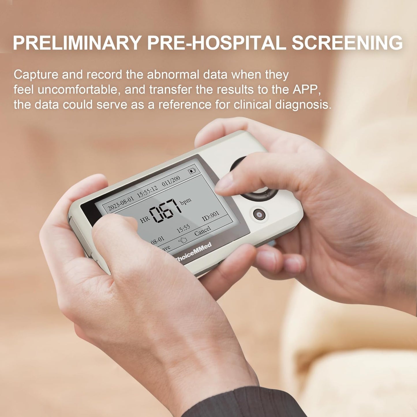 CHOICEMMED Portable ECG Monitor - Record ECG and Heart Rate On-The-Go - Support Storing Up to 200 Records - No Subscription Required