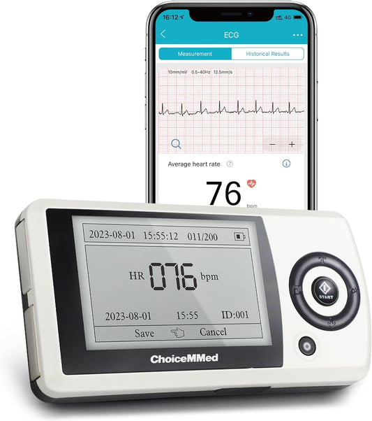 CHOICEMMED Portable ECG Monitor - Record ECG and Heart Rate On-The-Go - Support Storing Up to 200 Records - No Subscription Required