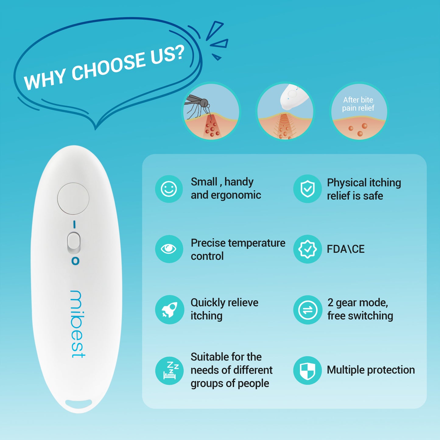 Mibest Electronic Insect Sting and Bite Relief - Itch Relief for Mosquito Bites - Chemical-Free Bug Bite Healer – Electronic Heat Device Natural Relief from Itching and Swelling - Fast Symptom Relief