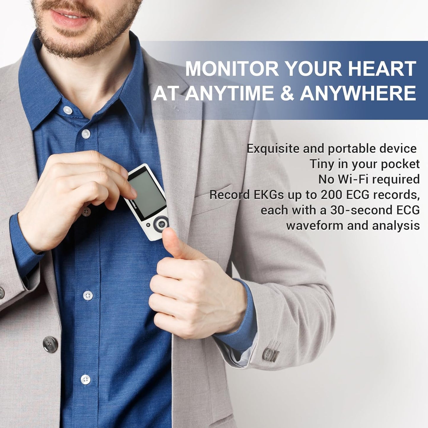CHOICEMMED Portable ECG Monitor - Record ECG and Heart Rate On-The-Go - Support Storing Up to 200 Records - No Subscription Required