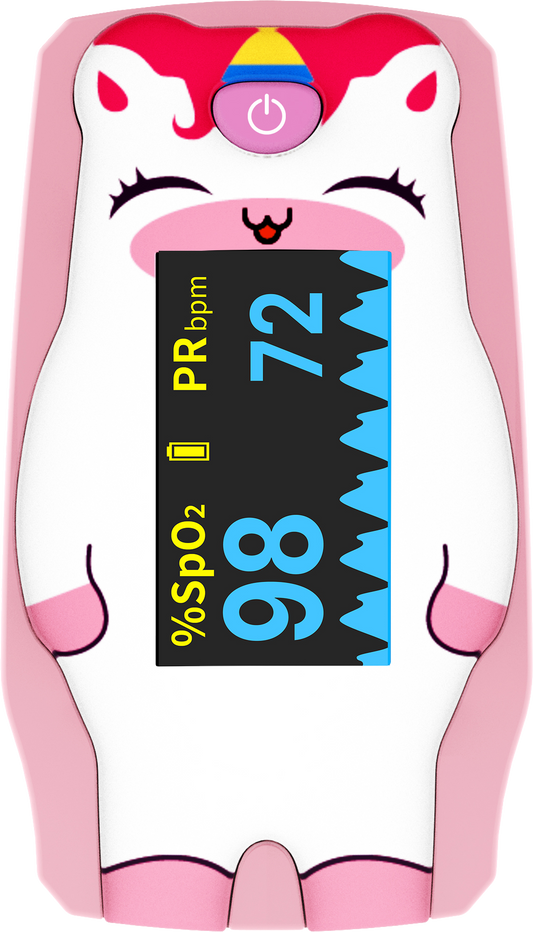 Mibest OLED Unicorn Pediatric Pulse Oximeter Fingertip – SP02 Pulse Oximeter for Kids – Children Pulse Oximeter with Color LCD Screen - Child O2 Saturation Monitor (Not for Infant or Newborn)