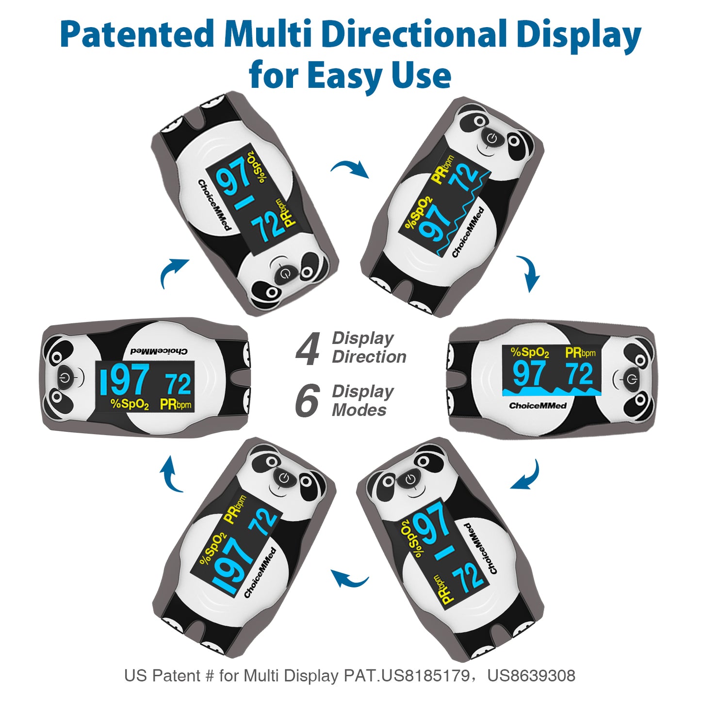 CHOICEMMED OLED Panda Pediatric Pulse Oximeter Fingertip – SP02 Pulse Oximeter for Kids – Children Blood Oxygen Saturation Monitor with Color OLED Screen - Child O2 Saturation Monitor with Batteries (Not for Infant or Newborn)