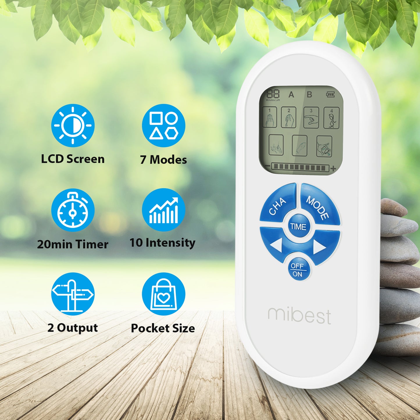 MIBEST Portable TENS Unit - Electronic Pulse Massager - Muscle Stimulator Machine for Women and Men - EMS Electrotherapy Muscle Stimulator - Electronic Pulse Stimulator