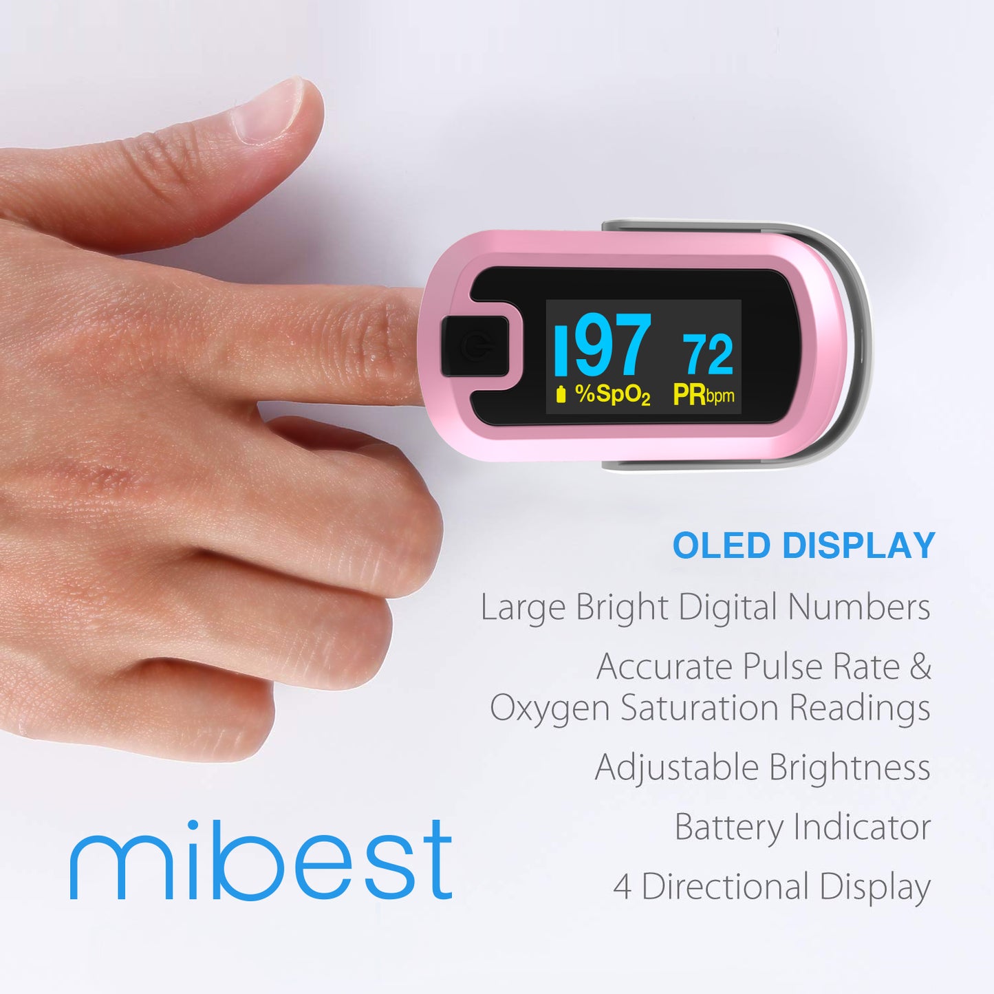 Pulse Pro CN340™ OLED Fingertip Pulse Oximeter, Pink