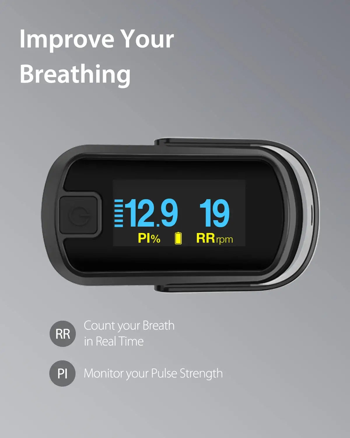 MIBEST OLED Finger Pulse Oximeter with Respiration Count - Oxygen Meter Finger Pulse Oximeter with Respiration Reading - Blood Oxygen Saturation Monitor, Fast Pulse Rate Reading with Perfusion Index