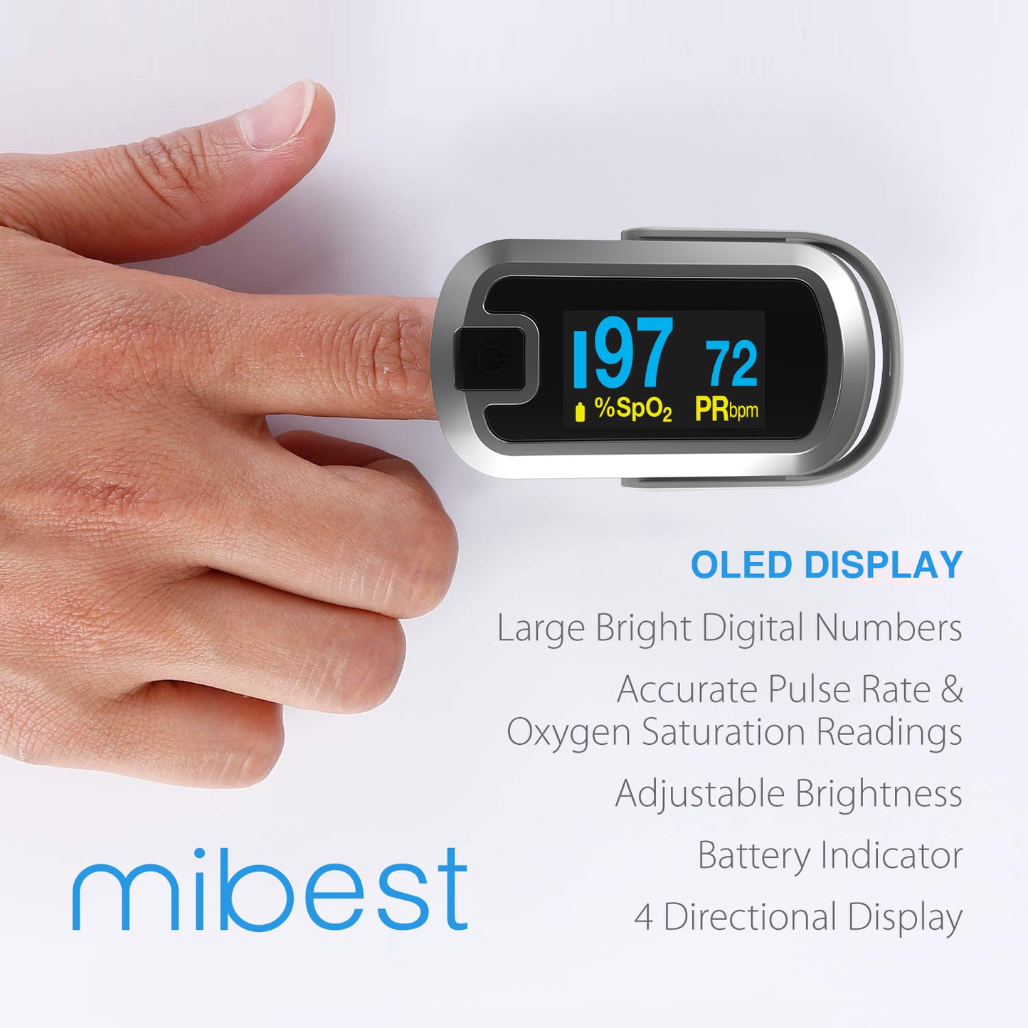 Pulse Pro CN340™ OLED Fingertip Pulse Oximeter, Silver