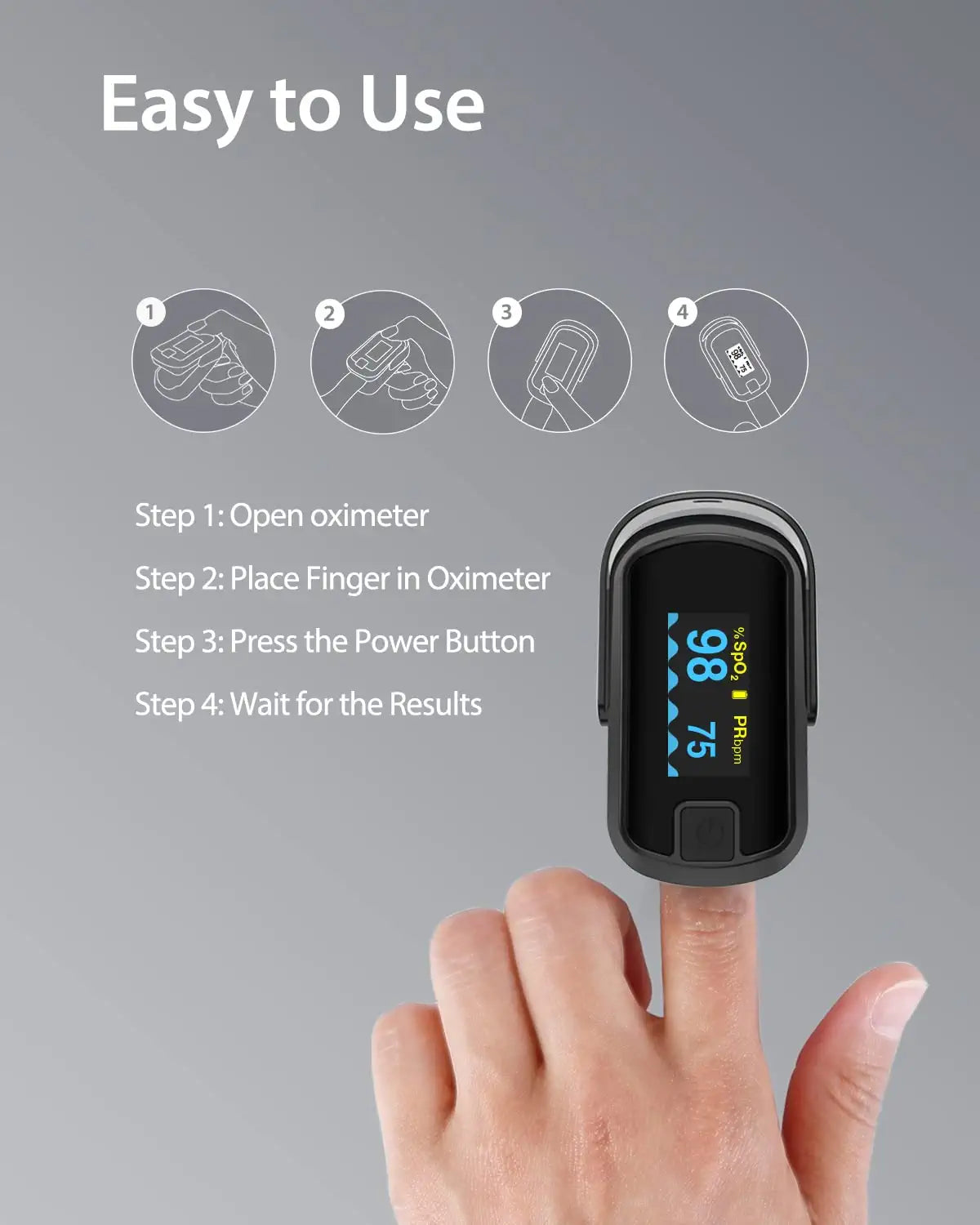 MIBEST OLED Finger Pulse Oximeter with Respiration Count - Oxygen Meter Finger Pulse Oximeter with Respiration Reading - Blood Oxygen Saturation Monitor, Fast Pulse Rate Reading with Perfusion Index