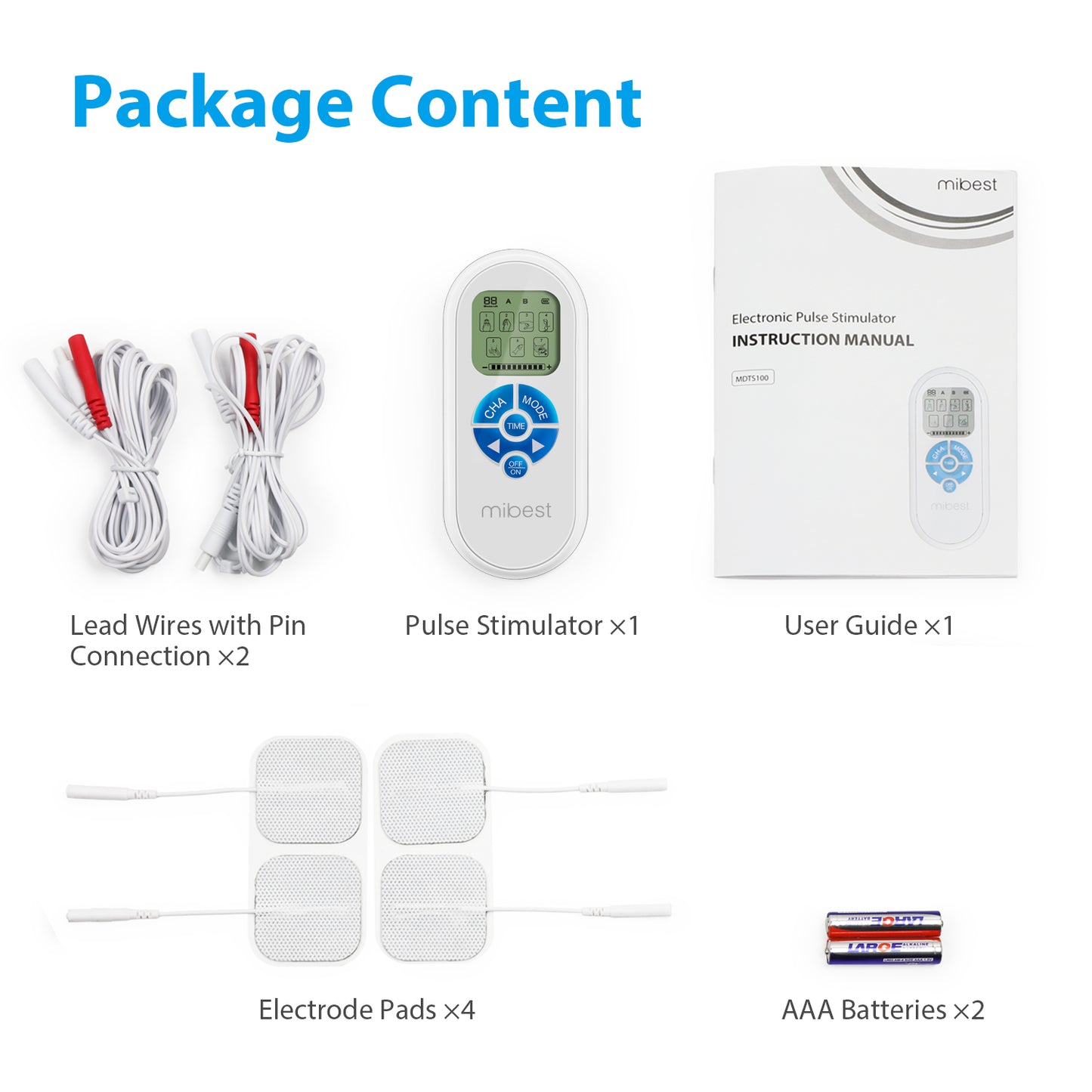 MIBEST Portable TENS Unit - Electronic Pulse Massager - Muscle Stimulator Machine for Women and Men - EMS Electrotherapy Muscle Stimulator - Electronic Pulse Stimulator