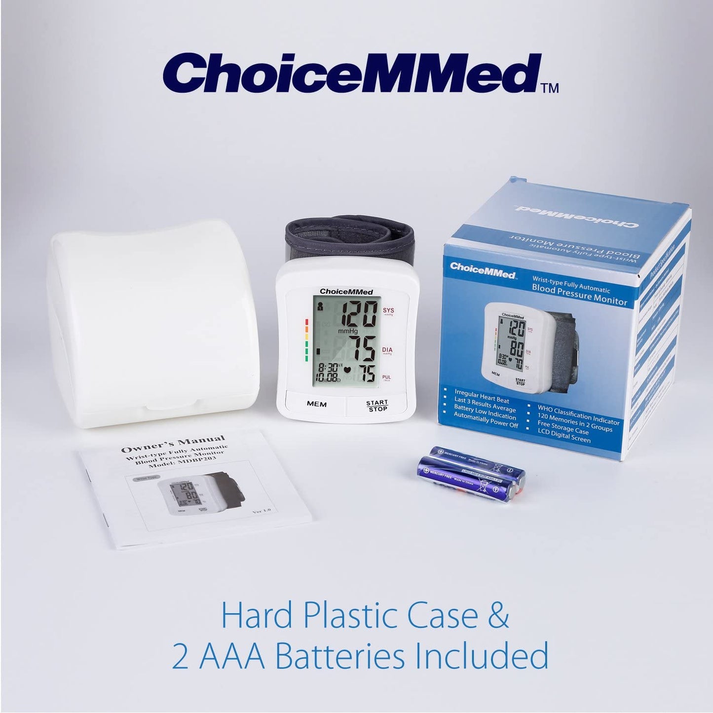 CHOICEMMED Wrist Blood Pressure Monitor - BP Cuff Meter with Display - Blood Pressure Machine up 5.3"-8.5" Wrists - Blood Pressure Tester Kit with Case - Blood Pressure Gauge with Memory