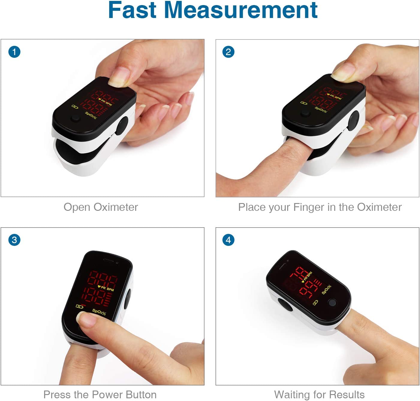 ChoiceMMed Black Finger Pulse Oximeter - Blood Oxygen Saturation Monitor Great as SPO2 Pulse Oximeter - Portable Oxygen Sensor with Included Batteries - O2 Saturation Monitor with Carry Pouch