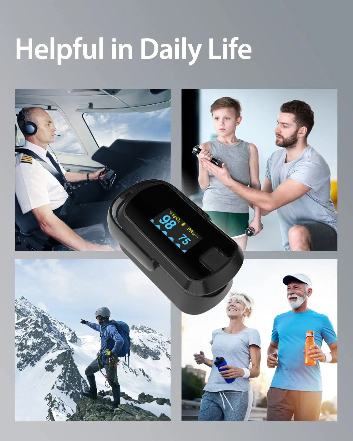 MIBEST OLED Finger Pulse Oximeter with Respiration Count - Oxygen Meter Finger Pulse Oximeter with Respiration Reading - Blood Oxygen Saturation Monitor, Fast Pulse Rate Reading with Perfusion Index