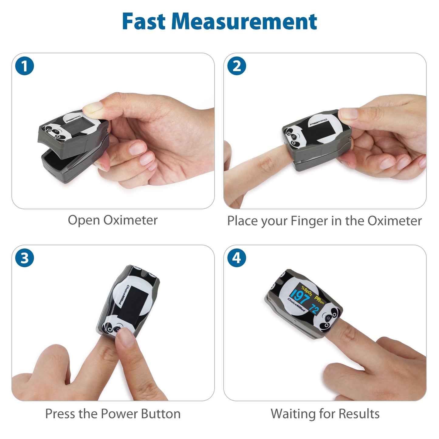 CHOICEMMED OLED Panda Pediatric Pulse Oximeter Fingertip – SP02 Pulse Oximeter for Kids – Children Blood Oxygen Saturation Monitor with Color OLED Screen - Child O2 Saturation Monitor with Batteries (Not for Infant or Newborn)