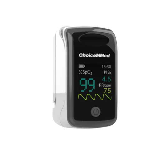 ChoiceMMed Oxygen Meter Finger Pulse Oximeter with Respiration Count - Bluetooth Pulse Oximeter - Continuous Recording of SpO2, PR, RR, Perfusion Index with Plethysmograph - Compatible with APP and PC