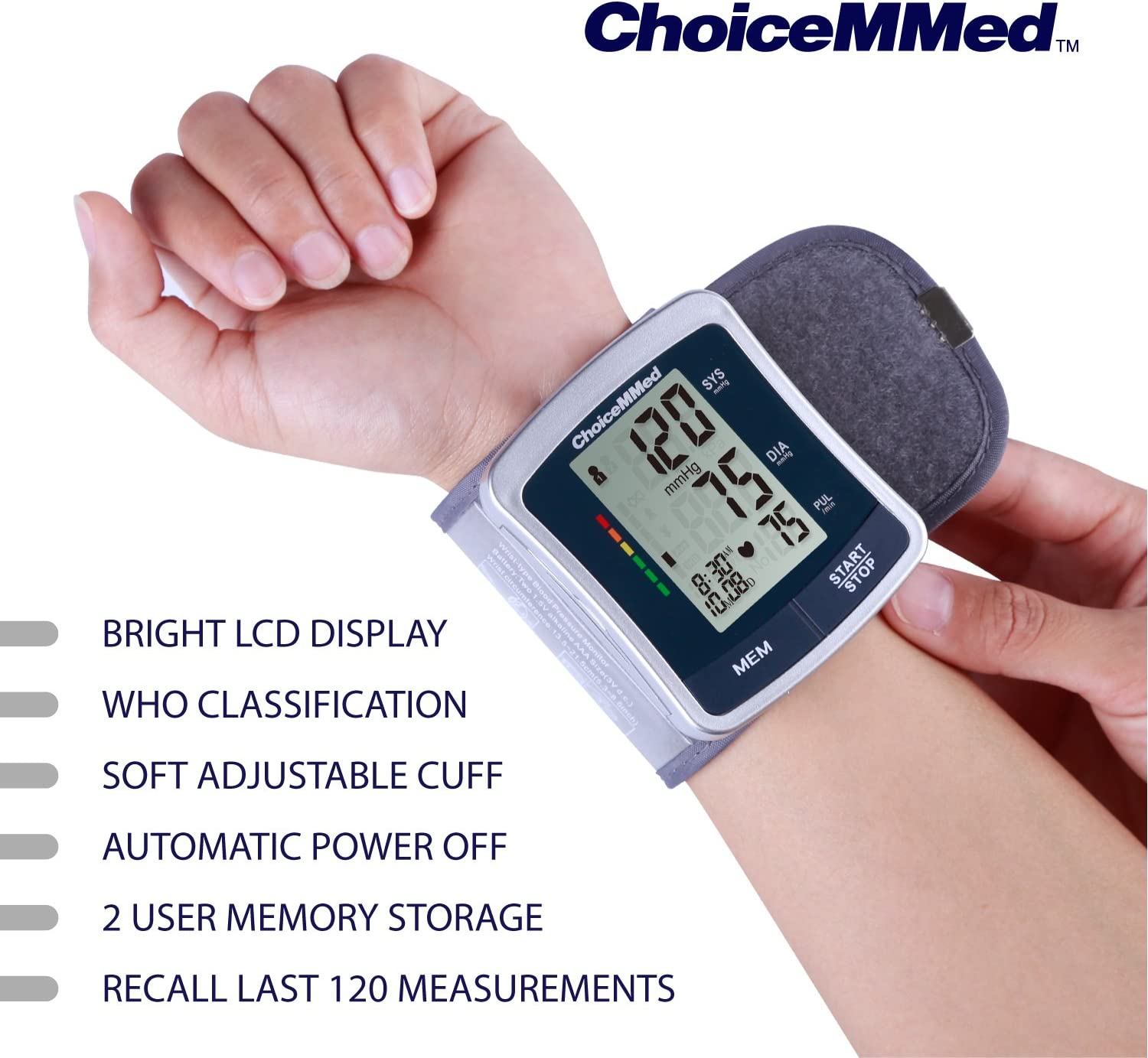 CHOICEMMED Wrist Blood Pressure Monitor - BP Cuff Meter with