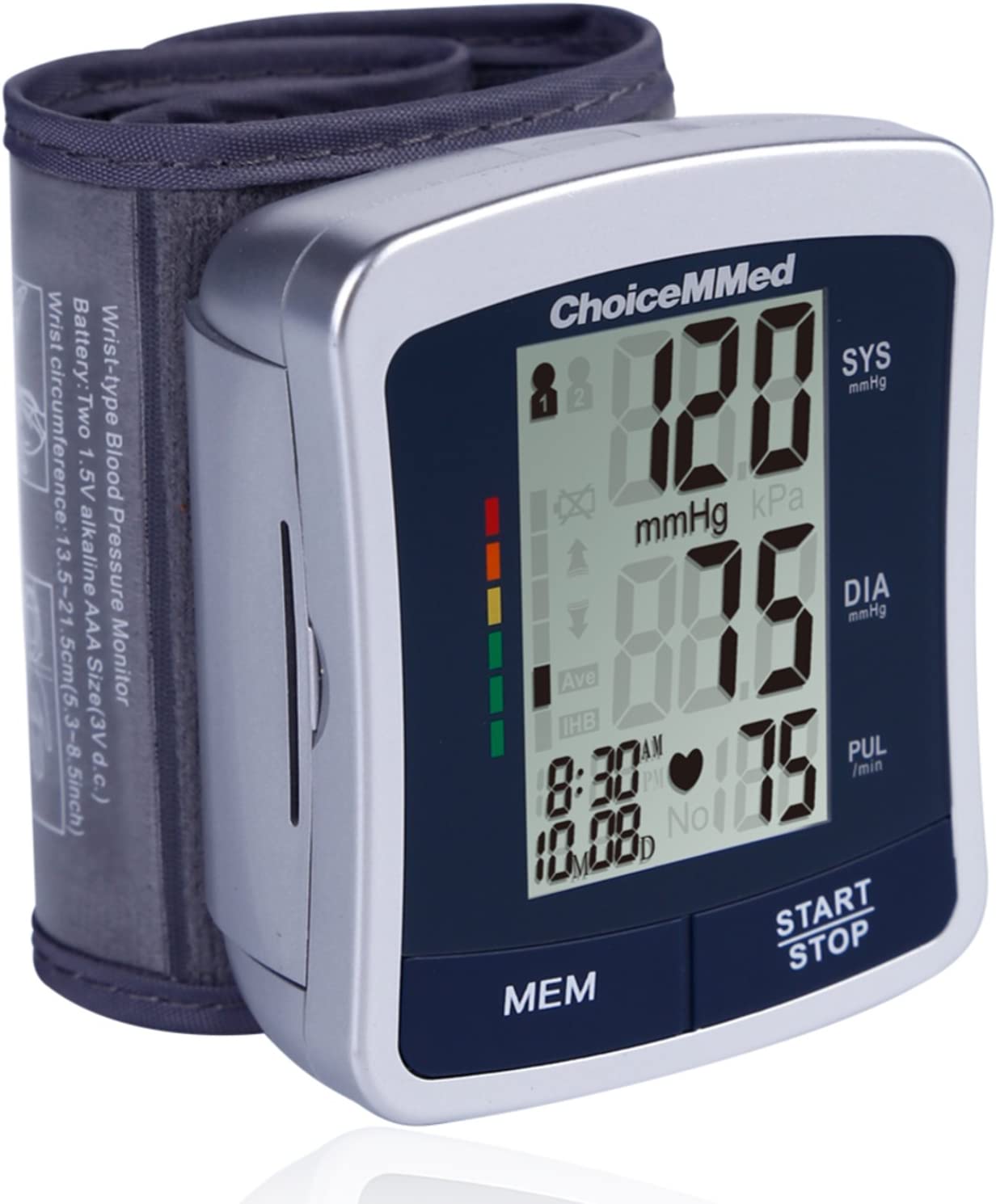 CHOICEMMED Wrist Blood Pressure Monitor - BP Cuff Meter with Display - Blood Pressure Machine up 5.3"-8.5" Wrists - Blood Pressure Tester Kit with Case - Blood Pressure Gauge with Memory