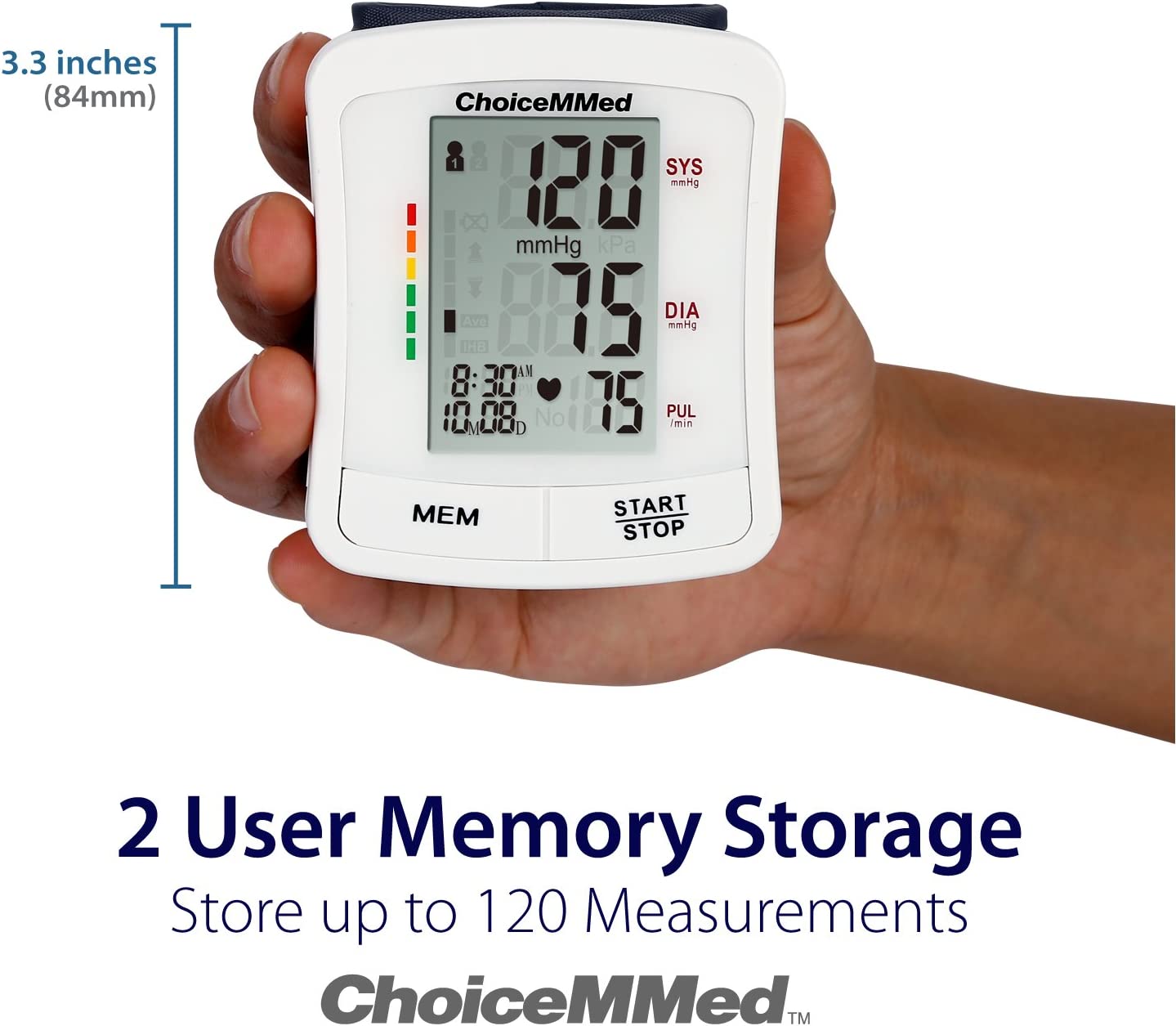 CHOICEMMED Wrist Blood Pressure Monitor - BP Cuff Meter with Display -  Blood Pressure Machine up 5.3-8.5 Wrists - Blood Pressure Tester Kit with